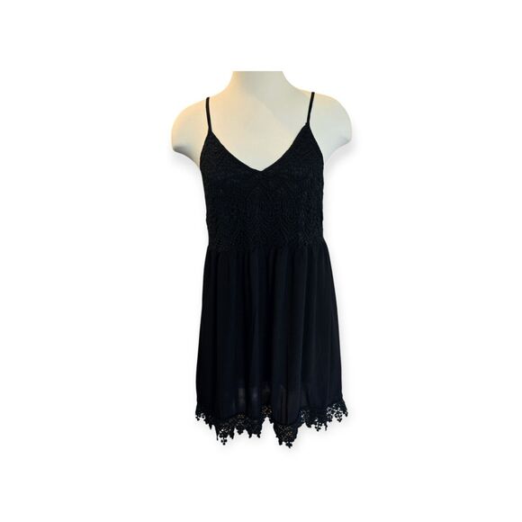 AVEC Dresses & Skirts - Avec Black Lace Sleeveless Mini Babydoll Dress Women Size L